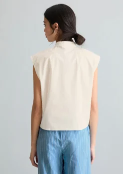 Ärmellose Bluse relaxed aus Papertouch-Popeline