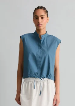 Ärmellose Bluse relaxed aus Papertouch-Popeline