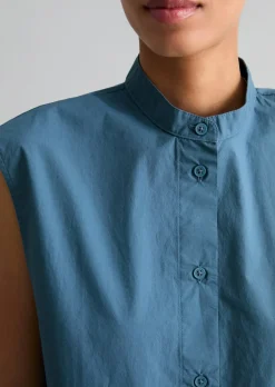 Ärmellose Bluse relaxed aus Papertouch-Popeline