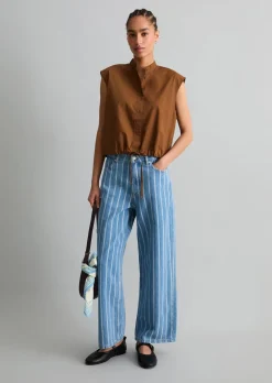 Ärmellose Bluse relaxed aus Papertouch-Popeline