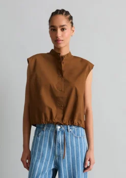 Ärmellose Bluse relaxed aus Papertouch-Popeline
