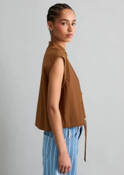 Ärmellose Bluse relaxed aus Papertouch-Popeline