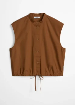 Ärmellose Bluse relaxed aus Papertouch-Popeline