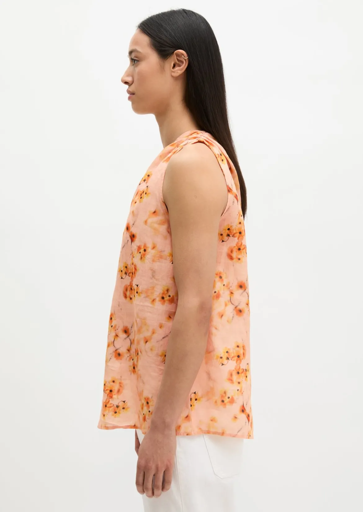 Ärmellose Bluse relaxed aus weicher Ramiefaser