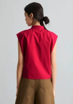 Ärmellose Bluse relaxed aus Papertouch-Popeline