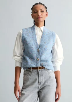 Ärmelloser Bouclé-Cardigan regular aus Schurwolle-Viskose-Mix