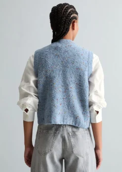 Ärmelloser Bouclé-Cardigan regular aus Schurwolle-Viskose-Mix