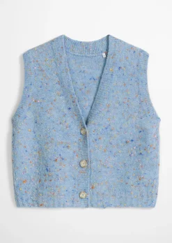 Ärmelloser Bouclé-Cardigan regular aus Schurwolle-Viskose-Mix