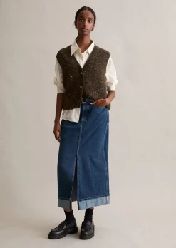 Ärmelloser Bouclé-Cardigan regular aus Schurwolle-Viskose-Mix