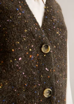 Ärmelloser Bouclé-Cardigan regular aus Schurwolle-Viskose-Mix