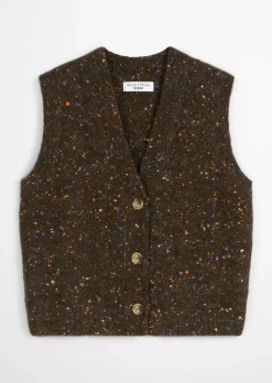 Ärmelloser Bouclé-Cardigan regular aus Schurwolle-Viskose-Mix