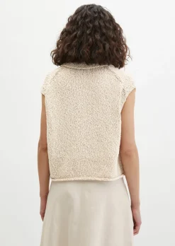 Ärmelloser Polo-Pullover loose aus Organic-Cotton-Mix-Slub