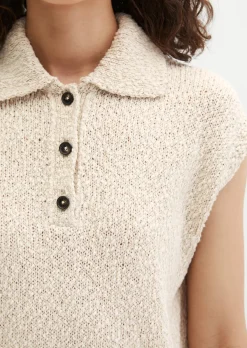 Ärmelloser Polo-Pullover loose aus Organic-Cotton-Mix-Slub