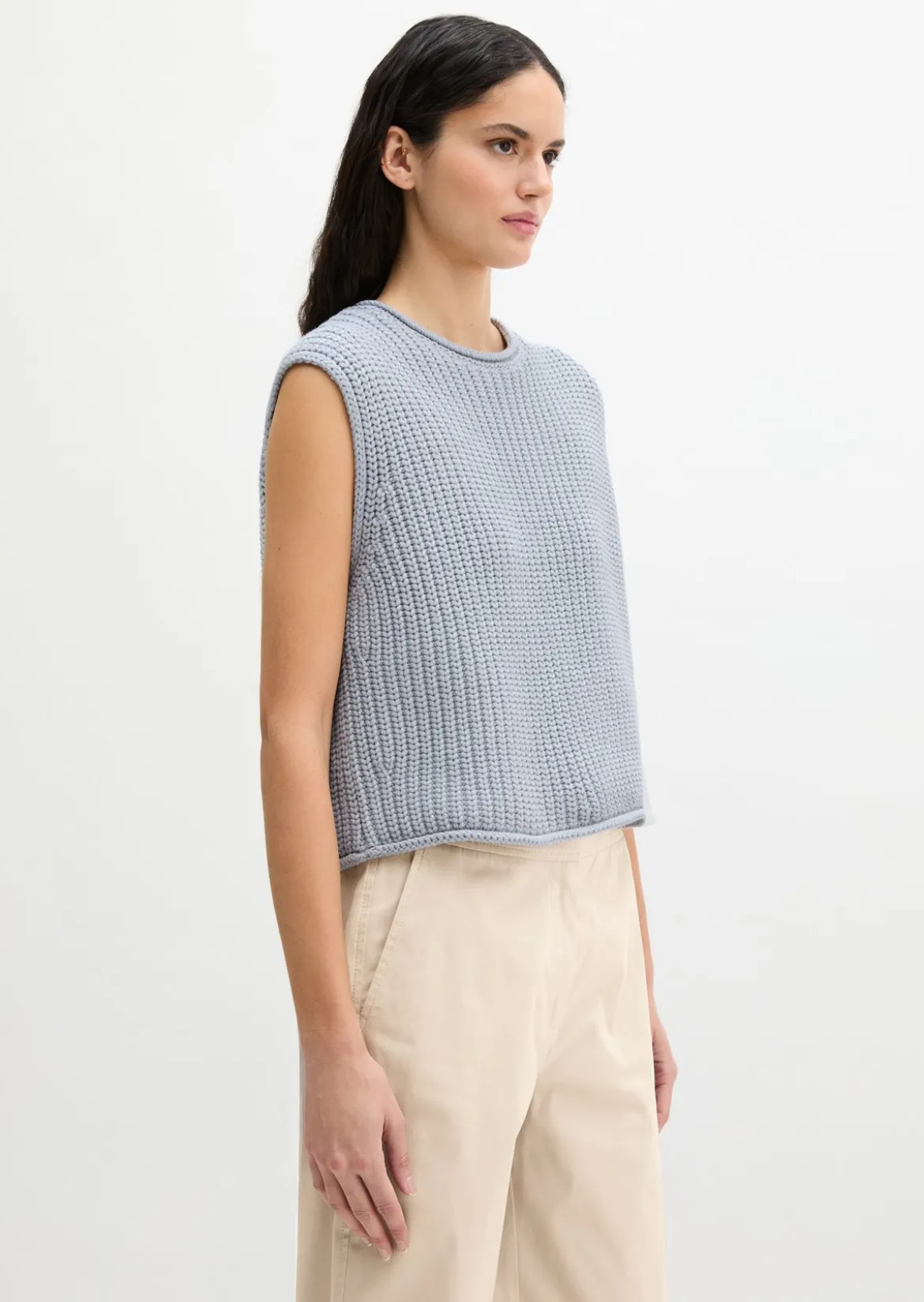 Ärmelloser Pullover loose aus weichem Bio-Baumwolle-Mix