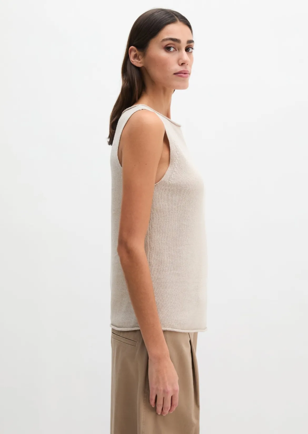 Ärmelloser Pullover regular aus Organic Cotton-Leinen-Mix