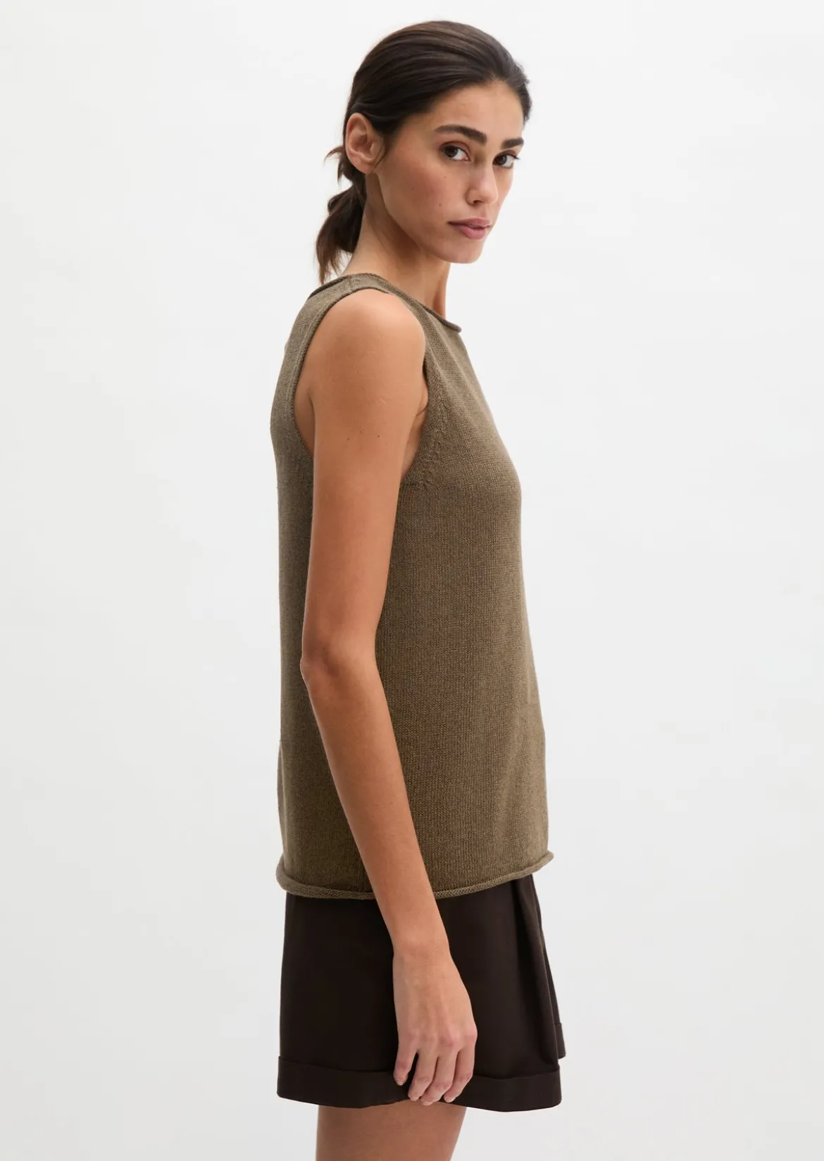 Ärmelloser Pullover regular aus Organic Cotton-Leinen-Mix
