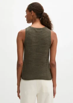 Ärmelloser Slub-Pullover regular aus Leinen-Baumwolle-Mix