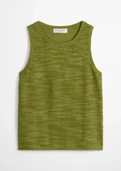 Ärmelloser Slub-Pullover regular aus Leinen-Baumwolle-Mix