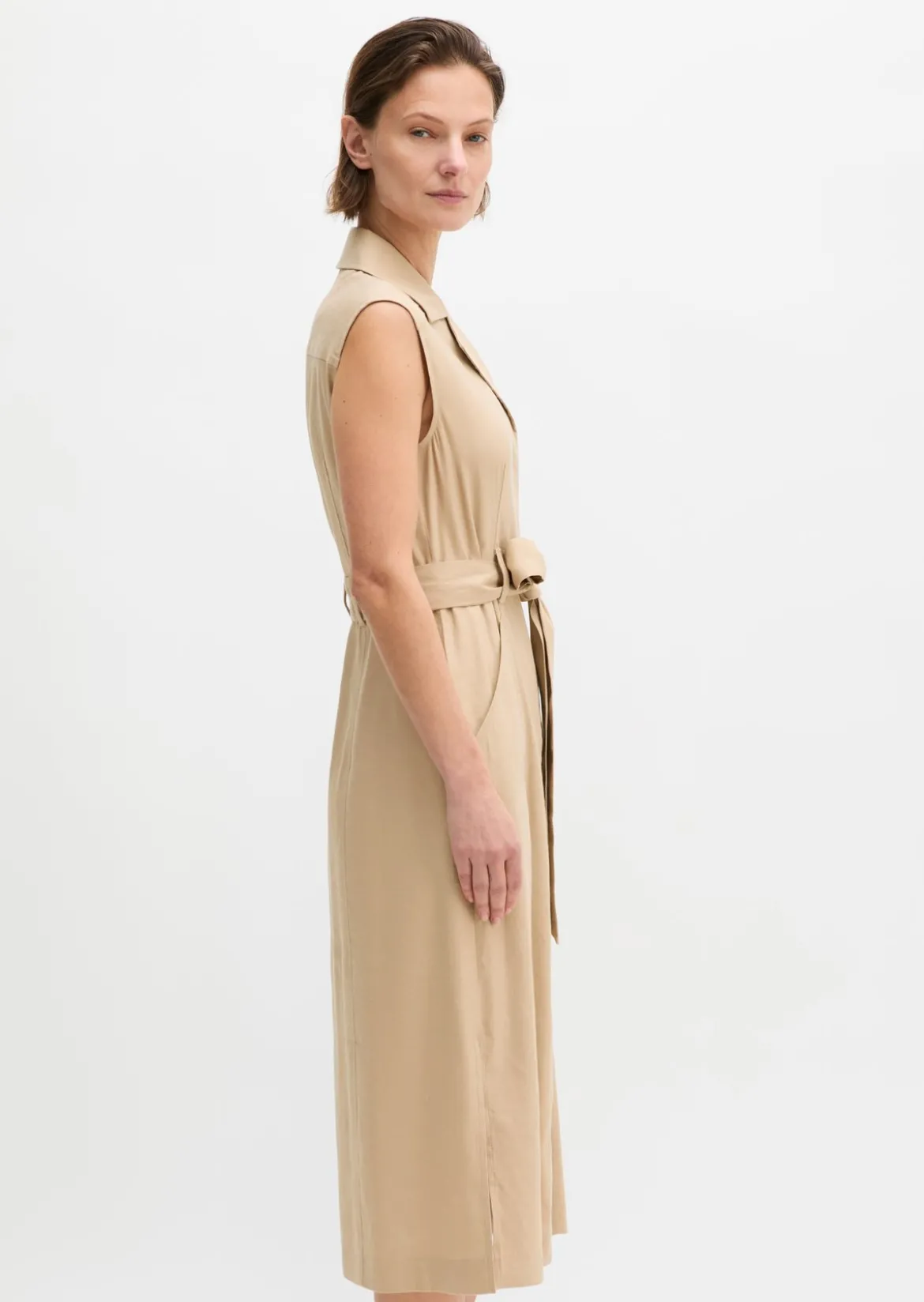Ärmelloses Kleid regular aus Viskose-Leinen-Stretch