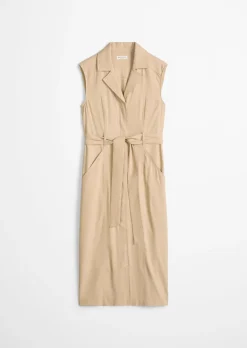 Ärmelloses Kleid regular aus Viskose-Leinen-Stretch