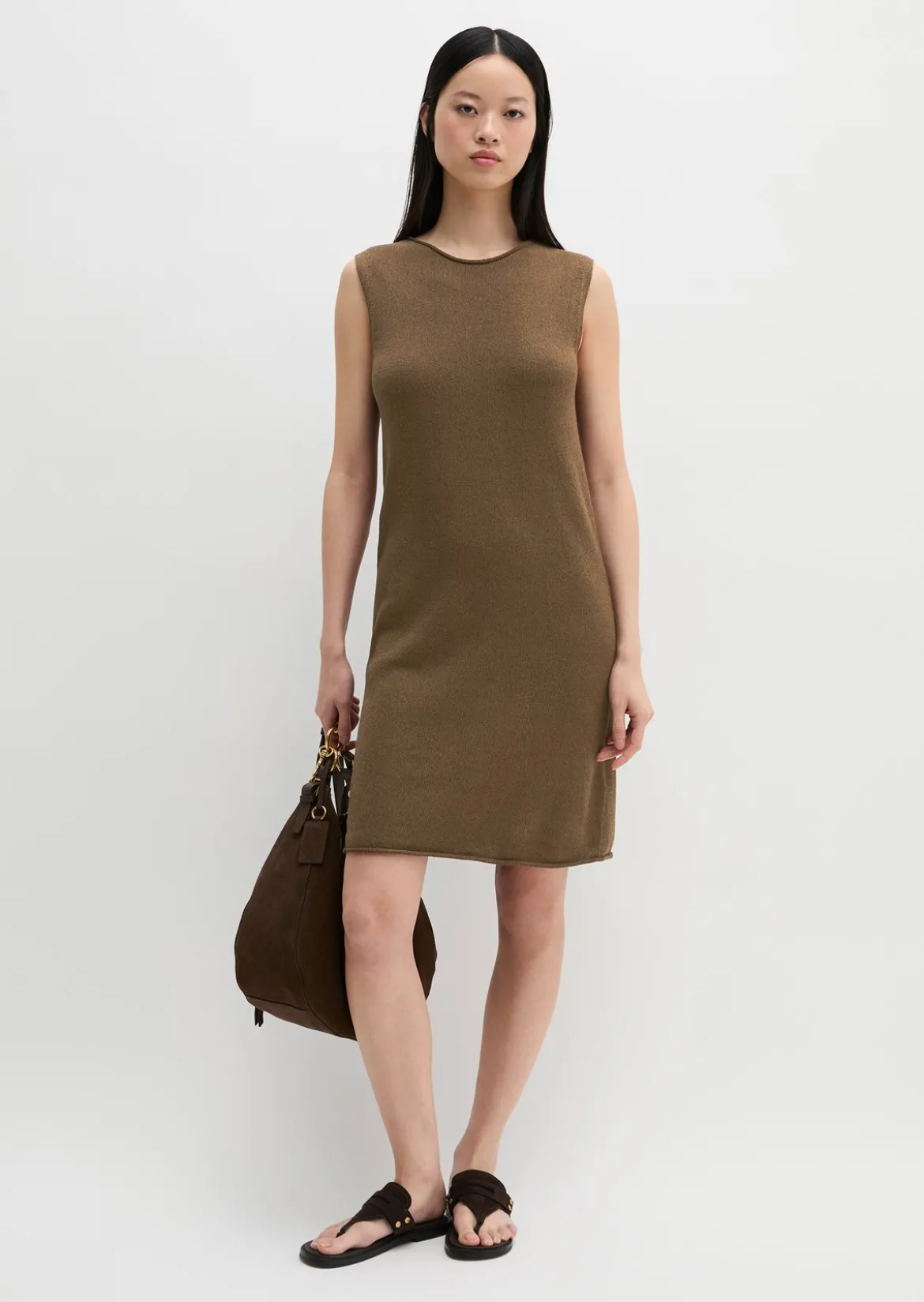 Ärmelloses Strickkleid shaped aus Organic Cotton-Leinen-Mix