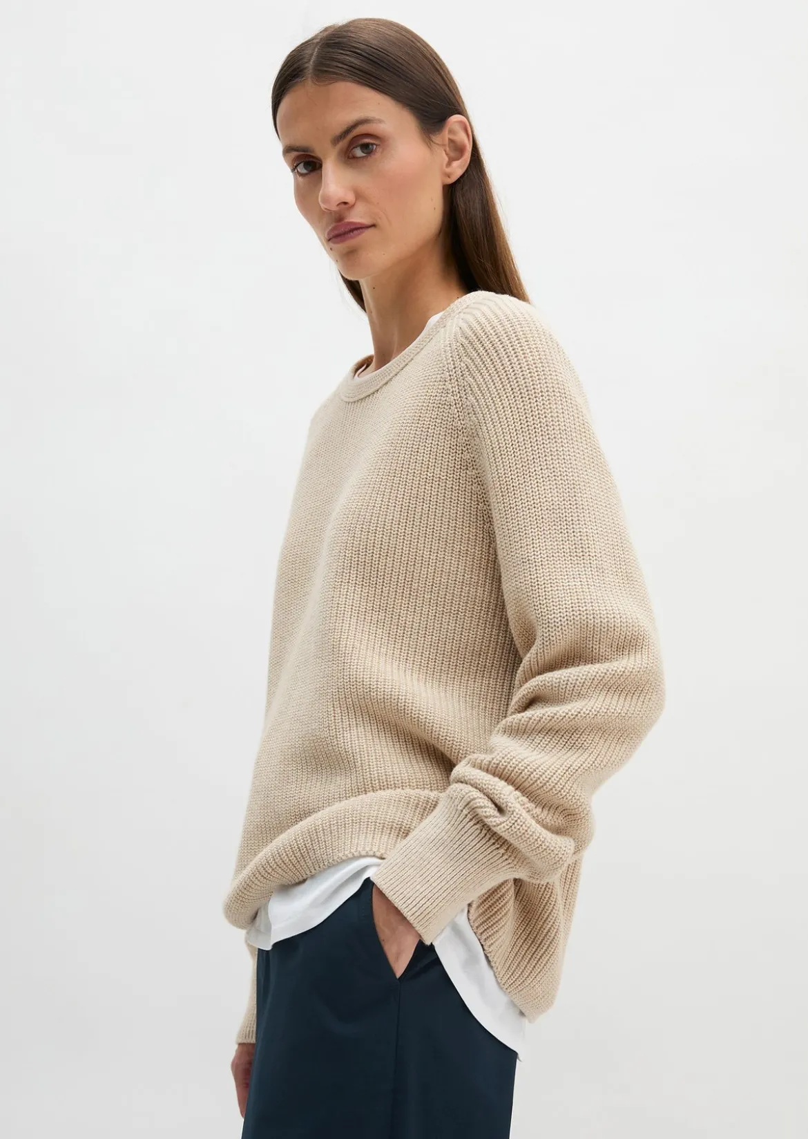 Rundhalspullover loose aus Heavy-Weight-Organic-Cotton