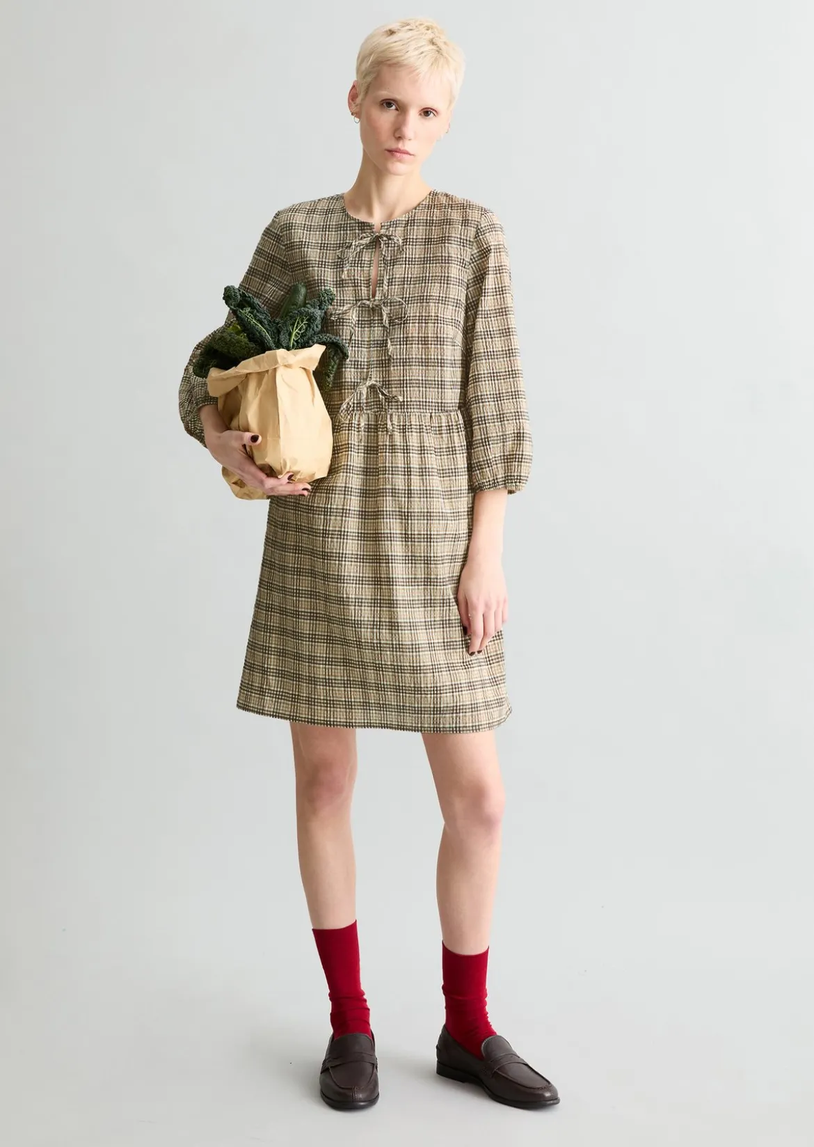 Seersucker-Kleid relaxed aus Baumwolle-Mix