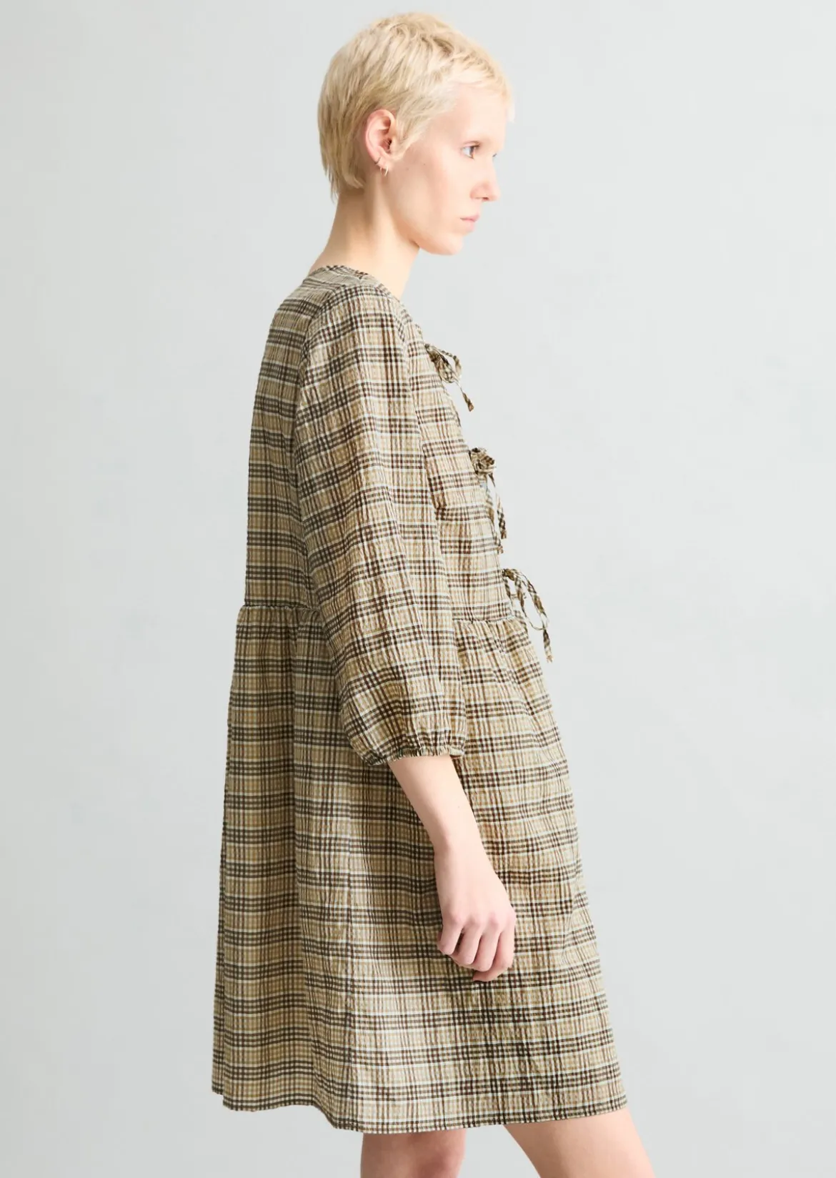 Seersucker-Kleid relaxed aus Baumwolle-Mix