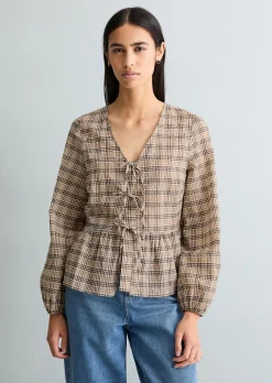 Seersucker-Peplum-Bluse regular aus Baumwolle-Mix