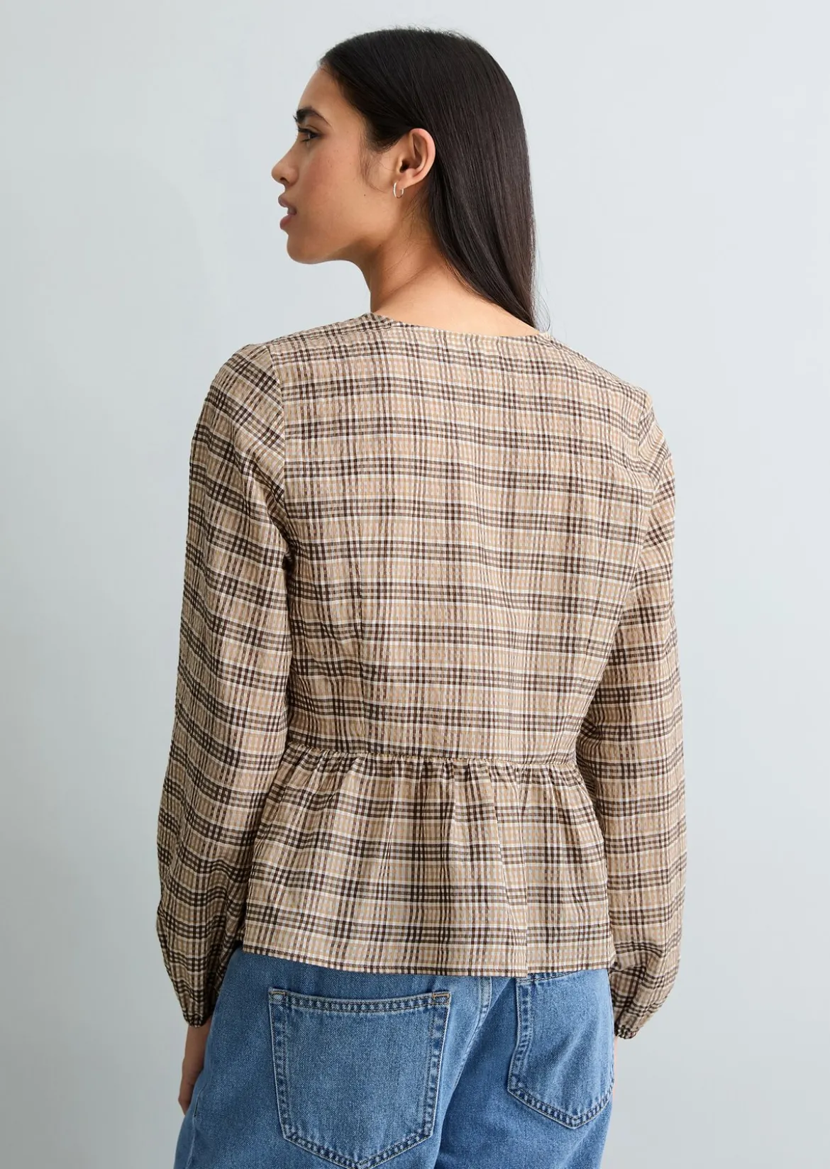 Seersucker-Peplum-Bluse regular aus Baumwolle-Mix