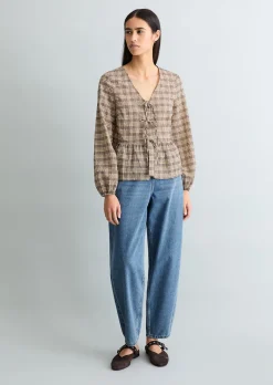Seersucker-Peplum-Bluse regular aus Baumwolle-Mix