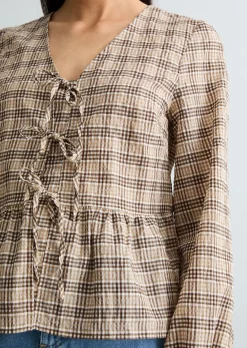 Seersucker-Peplum-Bluse regular aus Baumwolle-Mix