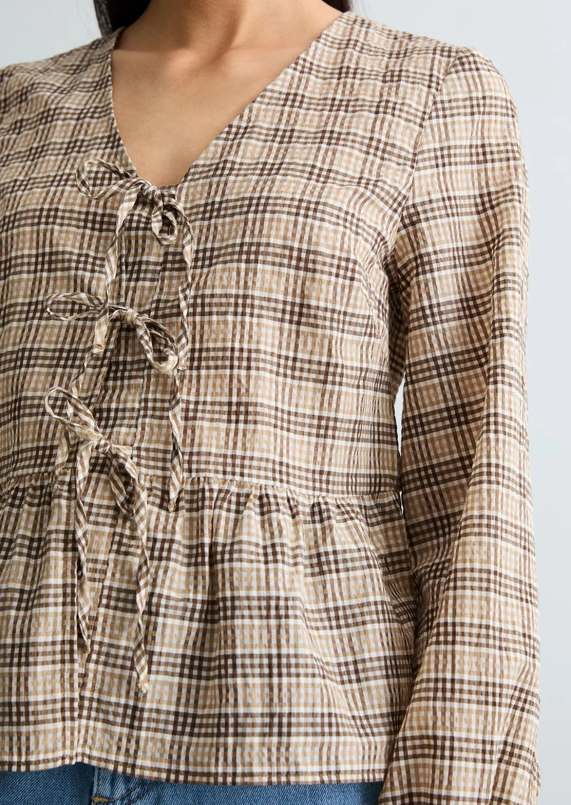 Seersucker-Peplum-Bluse regular aus Baumwolle-Mix