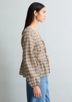 Seersucker-Peplum-Bluse regular aus Baumwolle-Mix