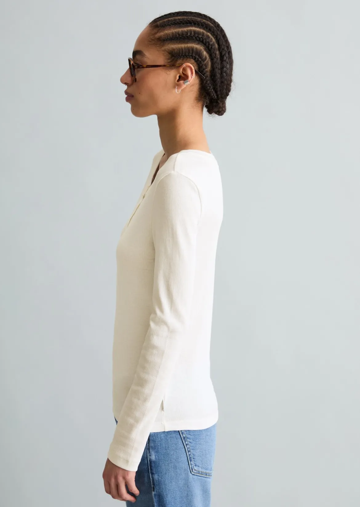 Serafino-Longsleeve regular aus weichem Rippjersey