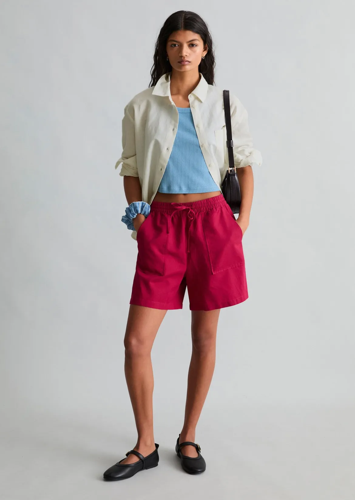 Shorts regular aus Leinen-Baumwolle-Mix