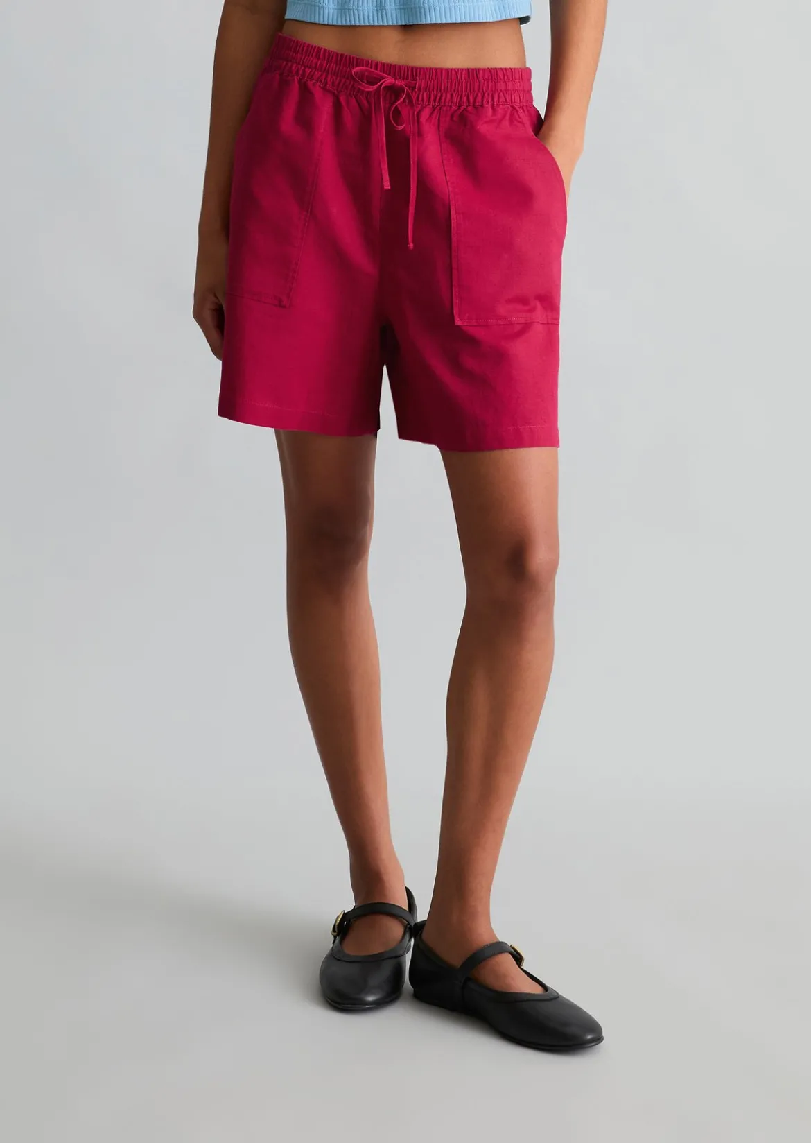 Shorts regular aus Leinen-Baumwolle-Mix