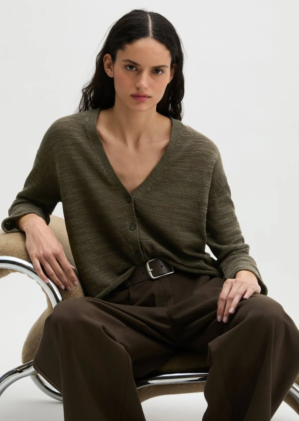 Slub-Cardigan loose aus Leinen-Baumwolle-Mix