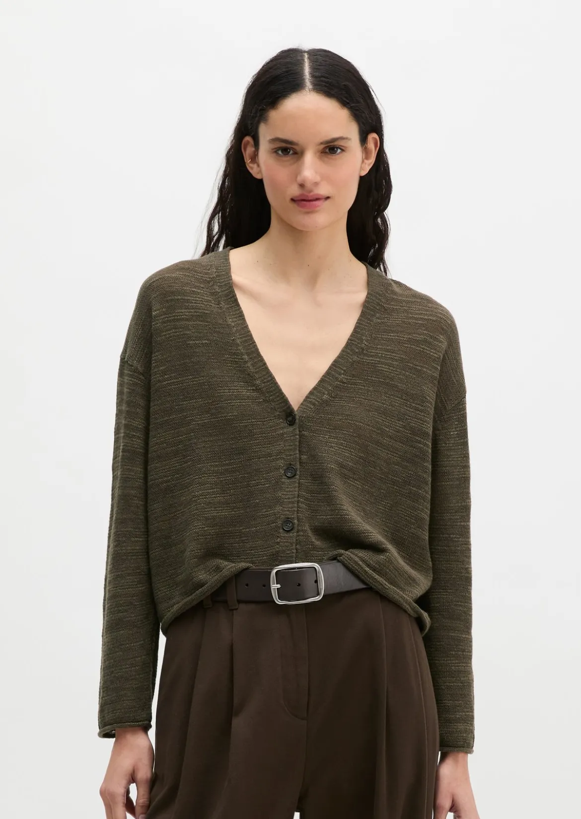 Slub-Cardigan loose aus Leinen-Baumwolle-Mix