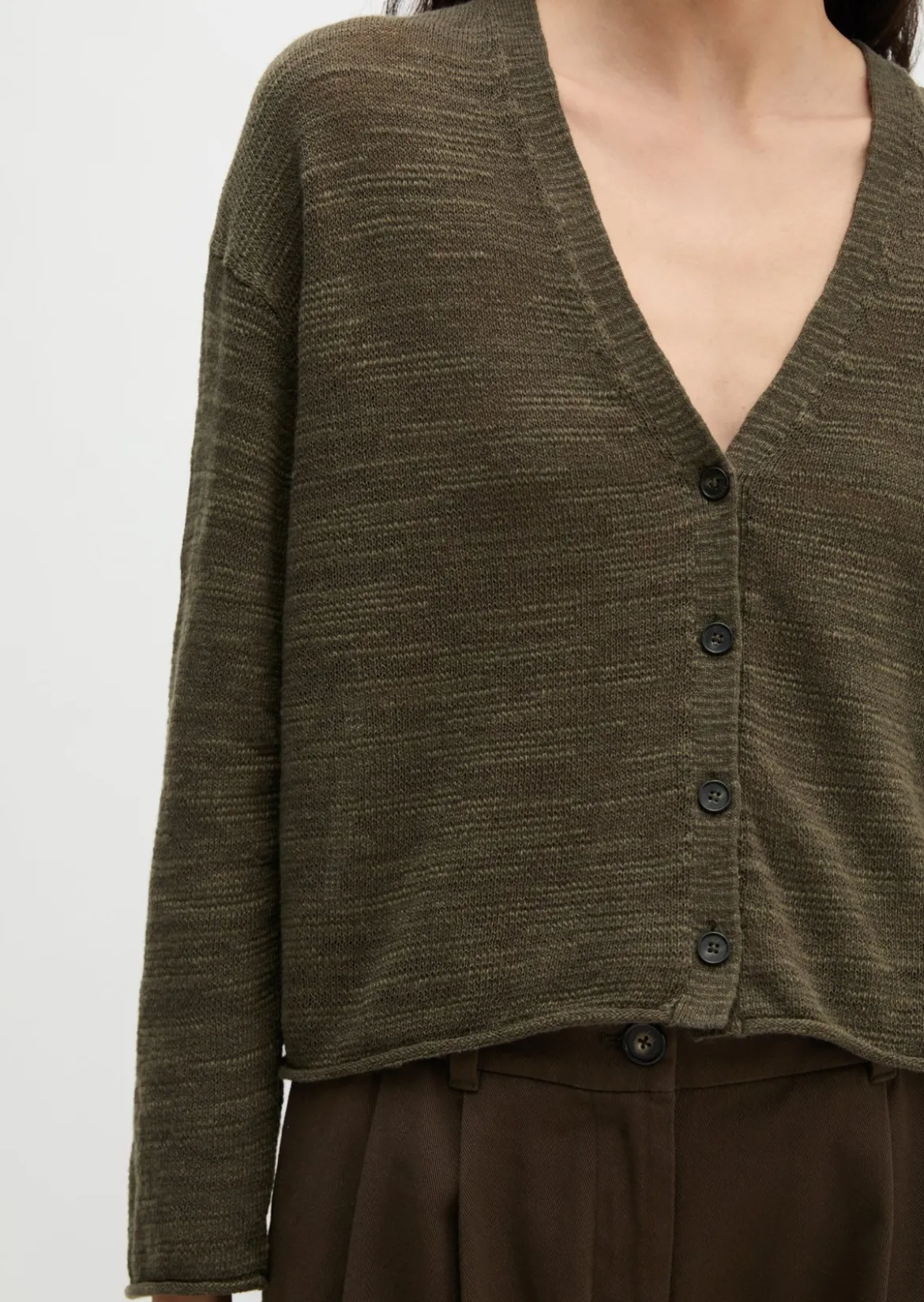 Slub-Cardigan loose aus Leinen-Baumwolle-Mix