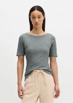 Slub-Jersey-T-Shirt regular mit U-Boot-Ausschnitt