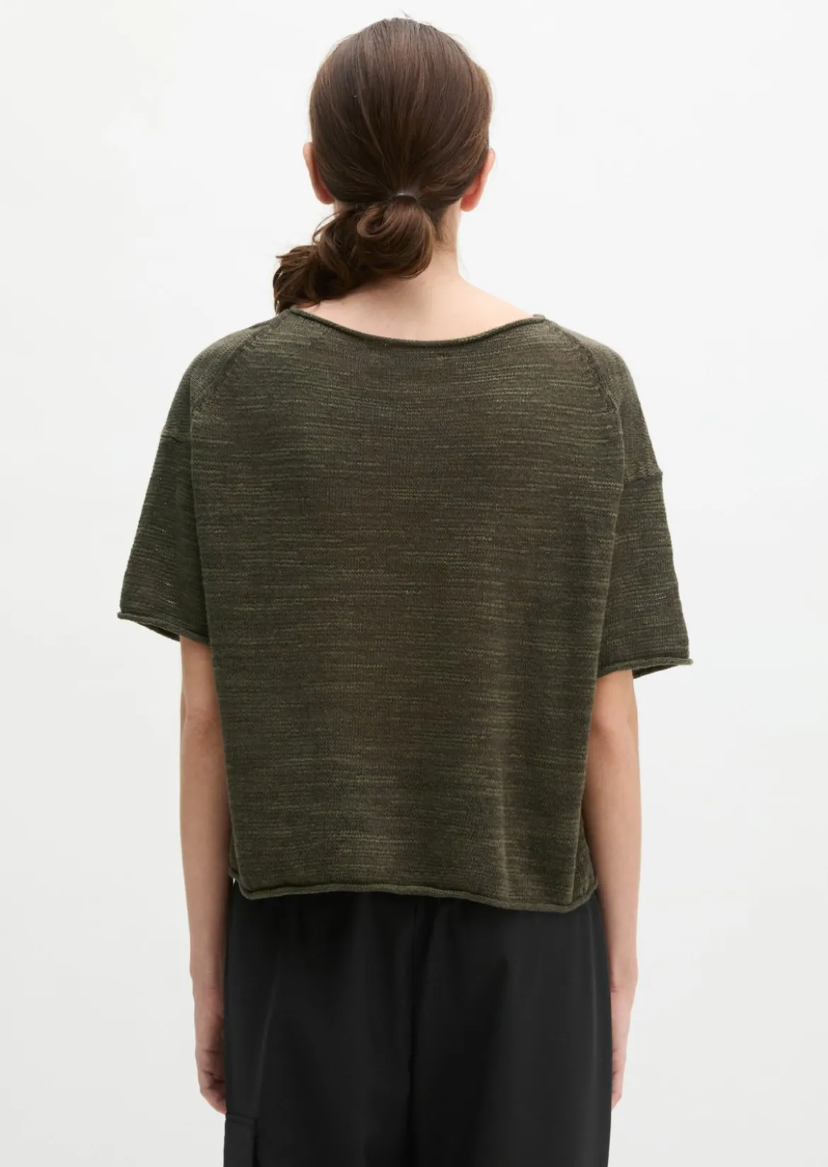 Slub-Kurzarm-Pullover loose aus Leinen-Baumwolle-Mix