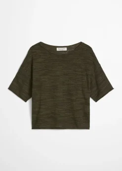 Slub-Kurzarm-Pullover loose aus Leinen-Baumwolle-Mix