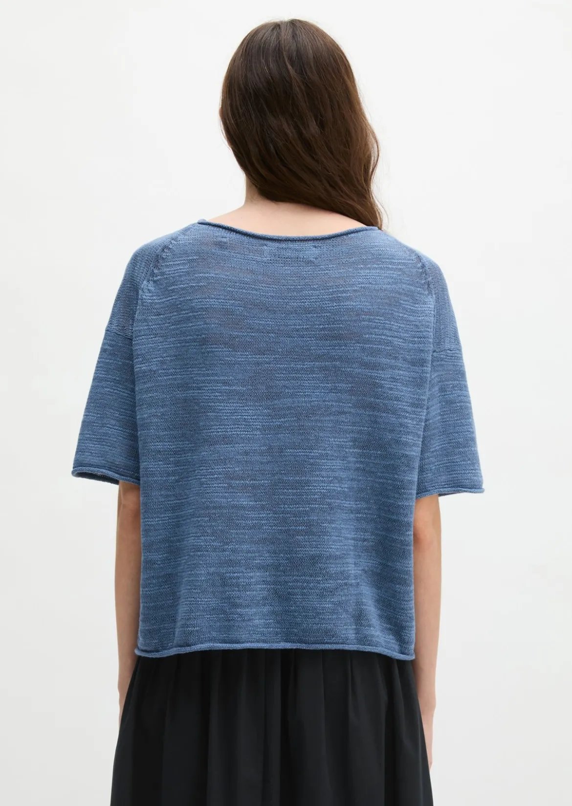 Slub-Kurzarm-Pullover loose aus Leinen-Baumwolle-Mix