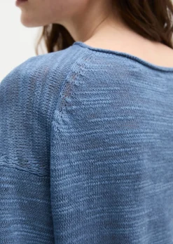Slub-Kurzarm-Pullover loose aus Leinen-Baumwolle-Mix