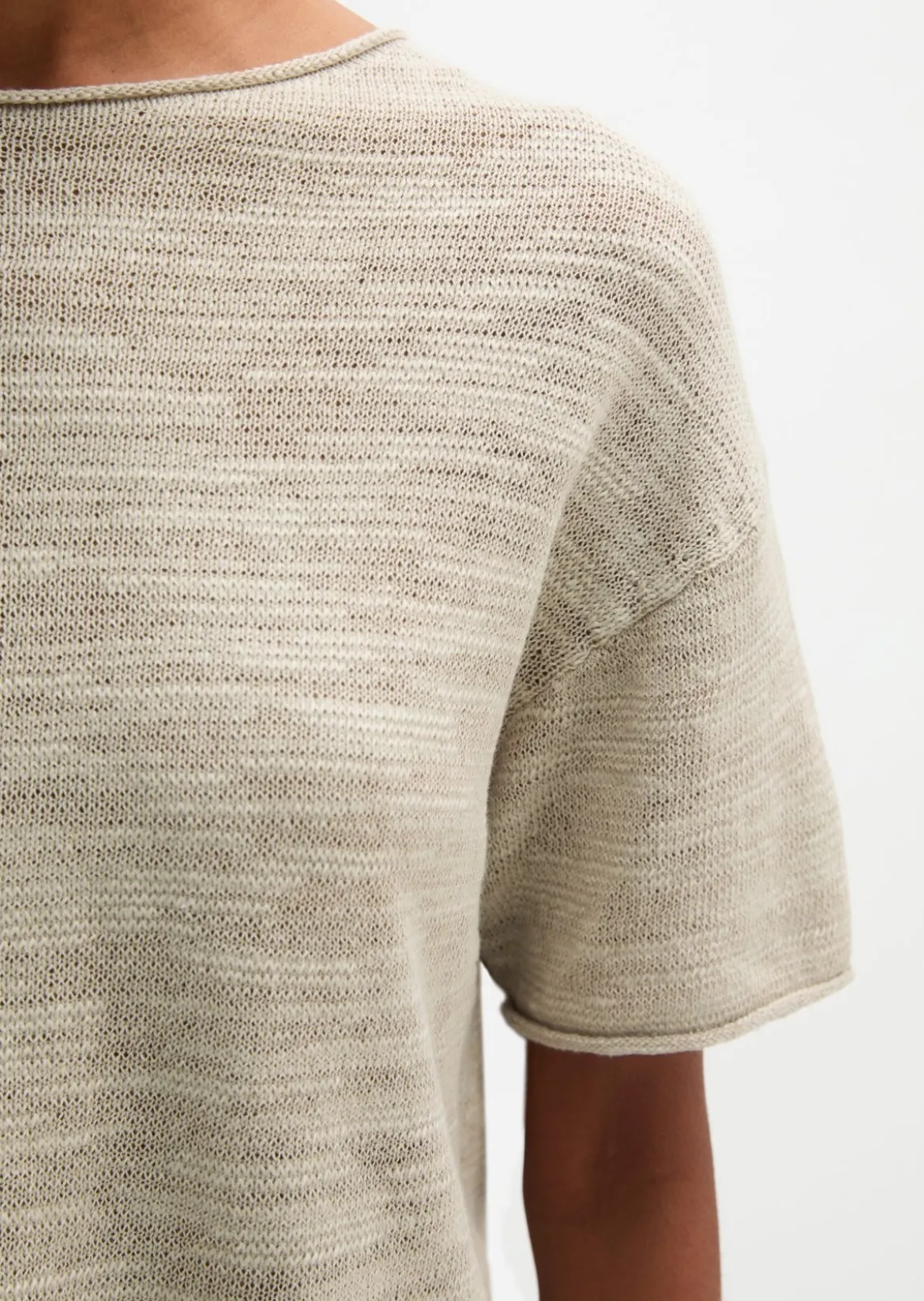 Slub-Kurzarm-Pullover loose aus Leinen-Baumwolle-Mix