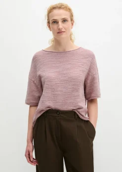 Slub-Kurzarm-Pullover loose aus Leinen-Baumwolle-Mix