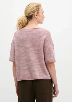 Slub-Kurzarm-Pullover loose aus Leinen-Baumwolle-Mix