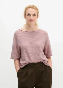 Slub-Kurzarm-Pullover loose aus Leinen-Baumwolle-Mix