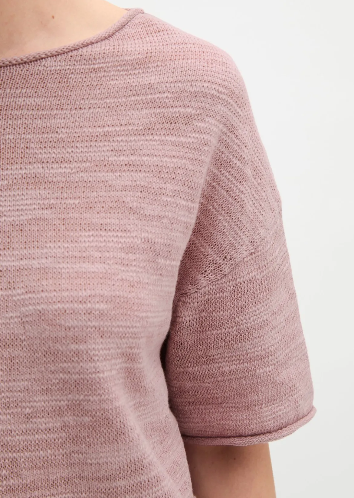 Slub-Kurzarm-Pullover loose aus Leinen-Baumwolle-Mix